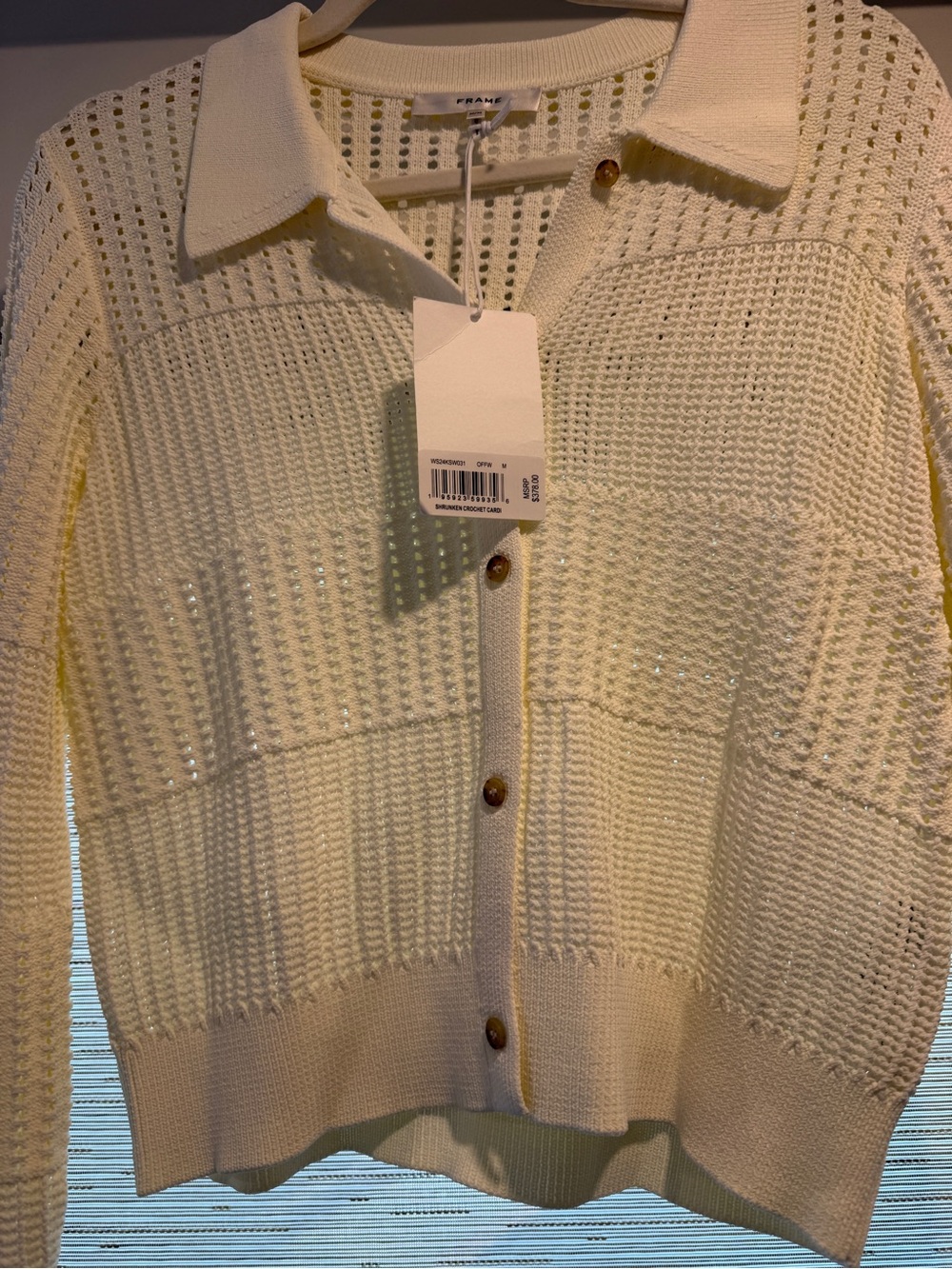 Frame Denim Cream Open-Weave Collared Cardigan - Picture 4 of 8